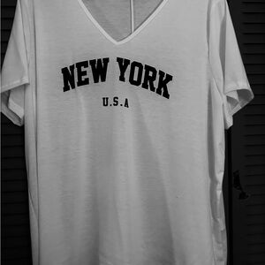 SHEIN  Women’s White 'New York USA' Short Sleeve Tee